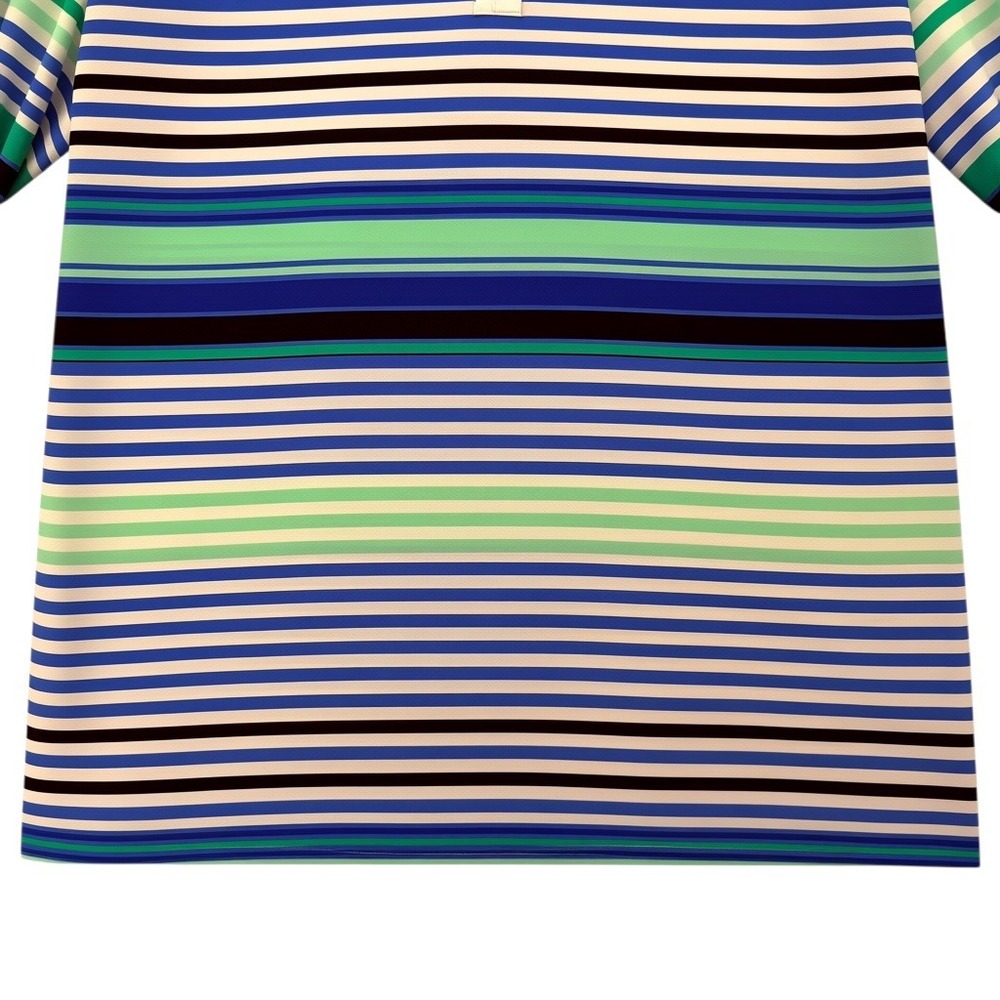 Talbots Womens Blue Green Striped Split Neck 3/4 Sleeve Button Tab Top Large - Picture 8 of 9